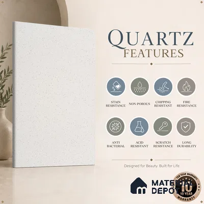 Belina Quartz QR 00315 White Dunes Helsinki Series 10.5 ft x 5.35 ft Quartz - 20 mm | 10 Years and Replacement Warranty | Suitable for Kitchen, Restaurant, Counter Tops, Dining, Reception, office