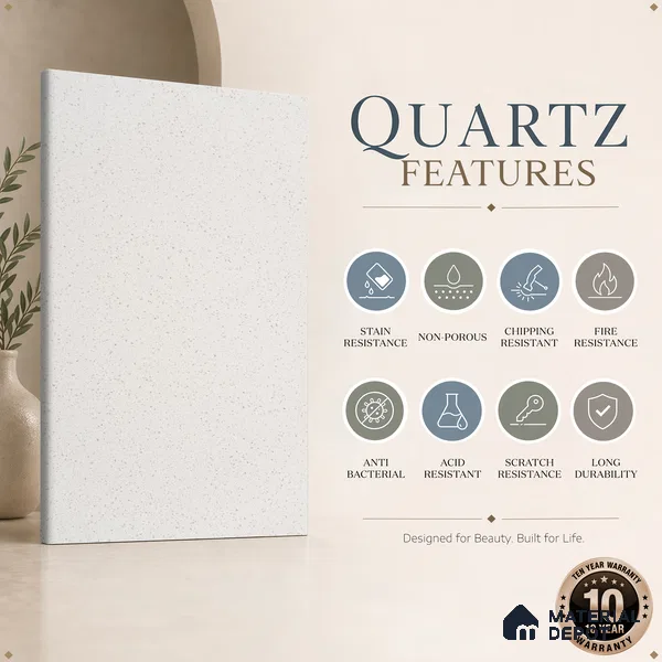 Belina Quartz QR 00315 White Dunes Helsinki Series 10.5 ft x 5.35 ft Quartz - 20 mm | 10 Years and Replacement Warranty | Suitable for Kitchen, Restaurant, Counter Tops, Dining, Reception, office