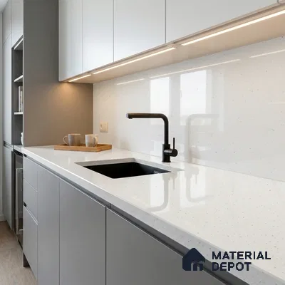 Belina Quartz QR 00316 Winter Snowfall Helsinki Series 10.5 ft x 5.35 ft Quartz - 20 mm | 10 Years and Replacement Warranty | Suitable for Kitchen, Restaurant, Counter Tops, Dining, Reception, office