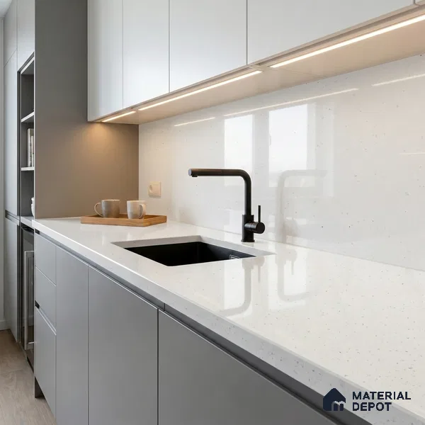 Belina Quartz QR 00316 Winter Snowfall Helsinki Series 10.5 ft x 5.35 ft Quartz - 20 mm | 10 Years and Replacement Warranty | Suitable for Kitchen, Restaurant, Counter Tops, Dining, Reception, office