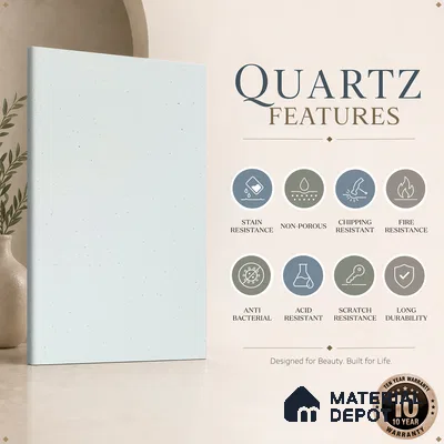 Belina Quartz QR 00316 Winter Snowfall Helsinki Series 10.5 ft x 5.35 ft Quartz - 20 mm | 10 Years and Replacement Warranty | Suitable for Kitchen, Restaurant, Counter Tops, Dining, Reception, office