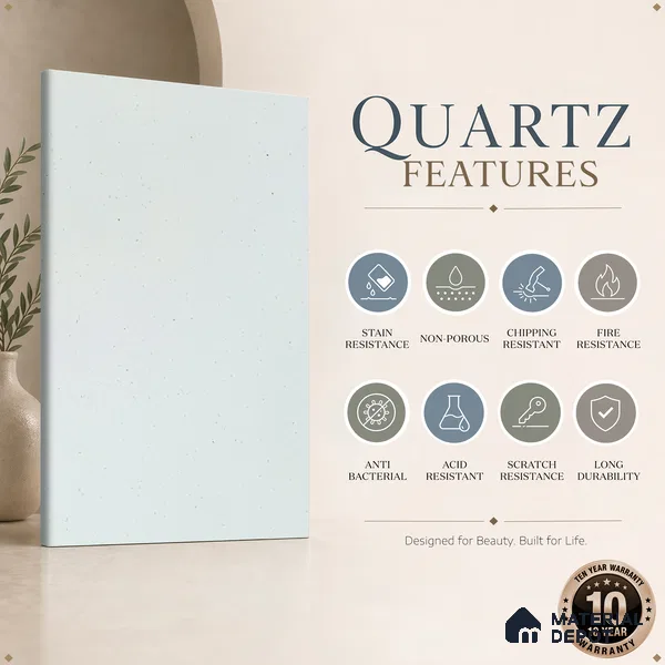 Belina Quartz QR 00316 Winter Snowfall Helsinki Series 10.5 ft x 5.35 ft Quartz - 20 mm | 10 Years and Replacement Warranty | Suitable for Kitchen, Restaurant, Counter Tops, Dining, Reception, office