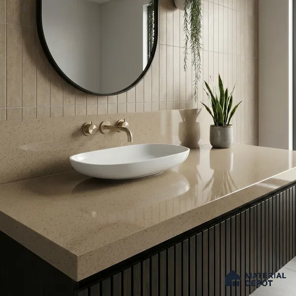 Belina Quartz QR 00317 Cream Glacier Helsinki Series 10.5 ft x 5.35 ft Quartz - 20 mm | 10 Years and Replacement Warranty | Suitable for Kitchen, Restaurant, Counter Tops, Dining, Reception, office