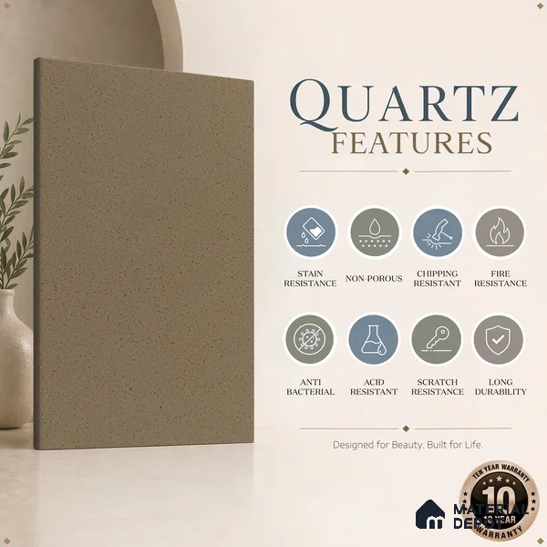 Belina Quartz QR 00317 Cream Glacier Helsinki Series 10.5 ft x 5.35 ft Quartz - 20 mm | 10 Years and Replacement Warranty | Suitable for Kitchen, Restaurant, Counter Tops, Dining, Reception, office