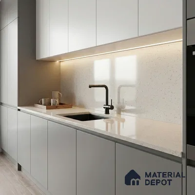 Belina Quartz QR 00319 B Frosted Ice Helsinki Series 10.5 ft x 4.82 ft Quartz - 20 mm | 10 Years and Replacement Warranty | Suitable for Kitchen, Restaurant, Counter Tops, Dining, Reception, office