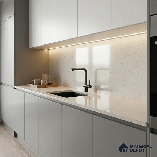 Belina Quartz QR 00319 B Frosted Ice Helsinki Series 10.5 ft x 4.82 ft Quartz - 20 mm | 10 Years and Replacement Warranty | Suitable for Kitchen, Restaurant, Counter Tops, Dining, Reception, office