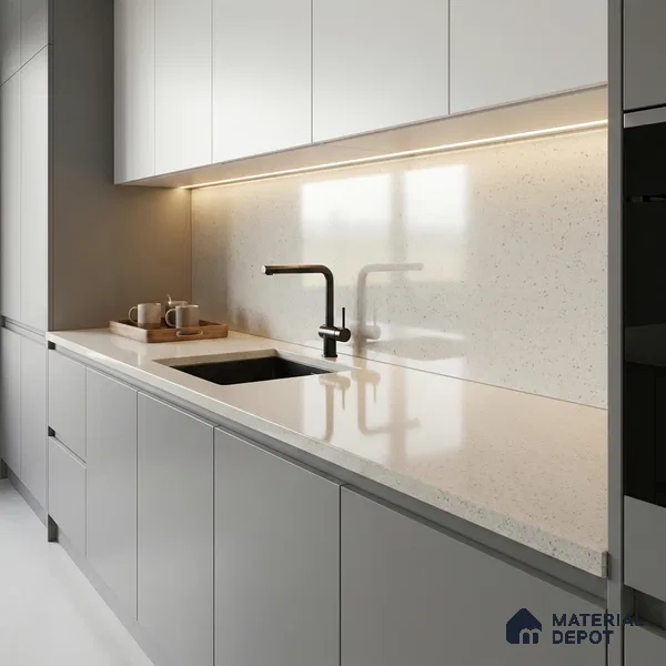 Belina Quartz QR 00319 Frosted Ice Helsinki Series 10.5 ft x 5.35 ft Quartz - 20 mm | 10 Years and Replacement Warranty | Suitable for Kitchen, Restaurant, Counter Tops, Dining, Reception, office