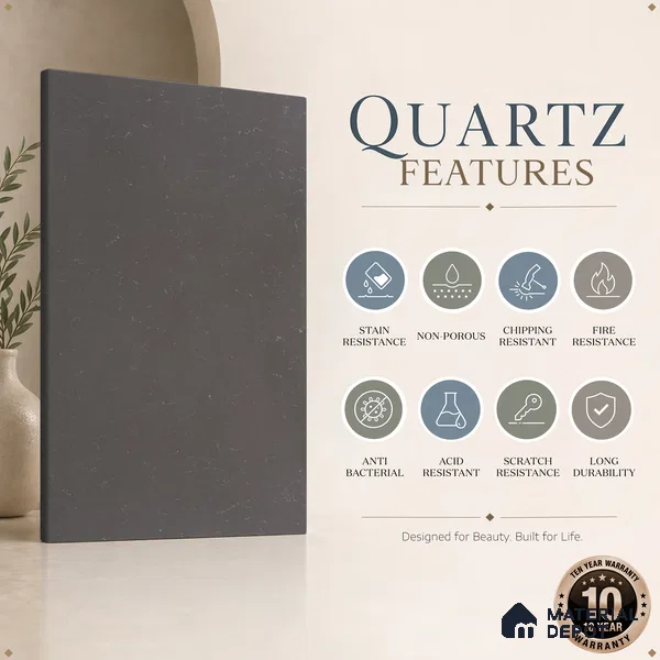 Belina Quartz QR 00320 Carrara Cloud Grey Helsinki Series 10.5 ft x 5.35 ft Quartz - 20 mm | 10 Years and Replacement Warranty | Suitable for Kitchen, Restaurant, Counter Tops, Dining, Reception, office