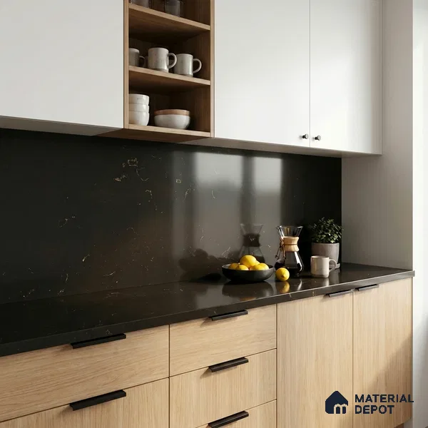 Belina Quartz QR 00321 Carrara Golden Glow Helsinki Series 10.5 ft x 5.35 ft Quartz - 20 mm | 10 Years and Replacement Warranty | Suitable for Kitchen, Restaurant, Counter Tops, Dining, Reception, office