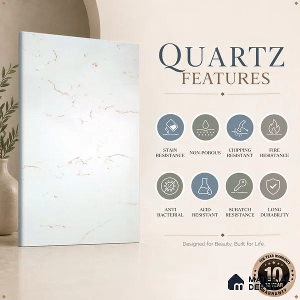 Belina Quartz QR 00322 Carrara Gold Aura Helsinki Series 10.5 ft x 5.35 ft Quartz - 20 mm | 10 Years and Replacement Warranty | Suitable for Kitchen, Restaurant, Counter Tops, Dining, Reception, office