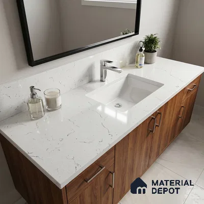 Belina Quartz QR 00323 Carrara Lucento Helsinki Series 10.5 ft x 5.35 ft Quartz - 20 mm | 10 Years and Replacement Warranty | Suitable for Kitchen, Restaurant, Counter Tops, Dining, Reception, office