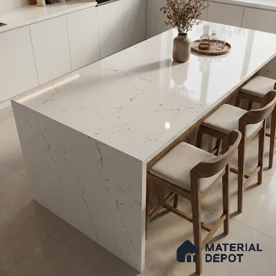 Belina Quartz QR 00323 Carrara Lucento Helsinki Series 10.5 ft x 5.35 ft Quartz - 20 mm | 10 Years and Replacement Warranty | Suitable for Kitchen, Restaurant, Counter Tops, Dining, Reception, office