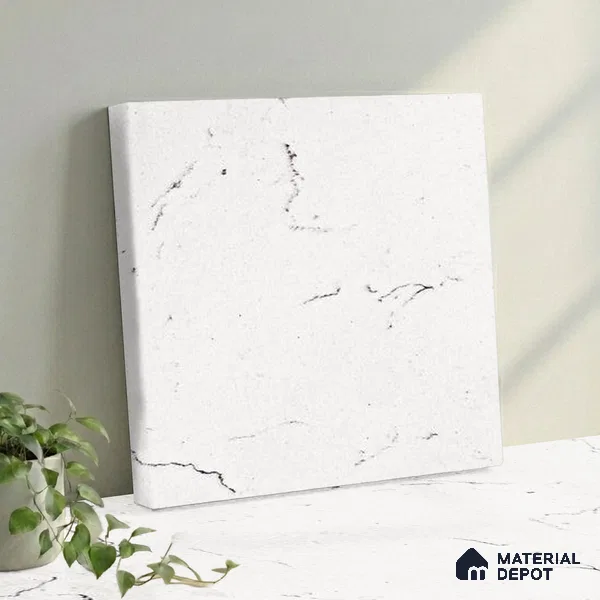 Belina Quartz QR 00323 Carrara Lucento Helsinki Series 10.5 ft x 5.35 ft Quartz - 20 mm | 10 Years and Replacement Warranty | Suitable for Kitchen, Restaurant, Counter Tops, Dining, Reception, office