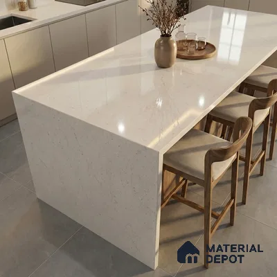 Belina Quartz QR 00324 C Ivory White Helsinki Series 10.5 ft x 4.82 ft Quartz - 20 mm | 10 Years and Replacement Warranty | Suitable for Kitchen, Restaurant, Counter Tops, Dining, Reception, office