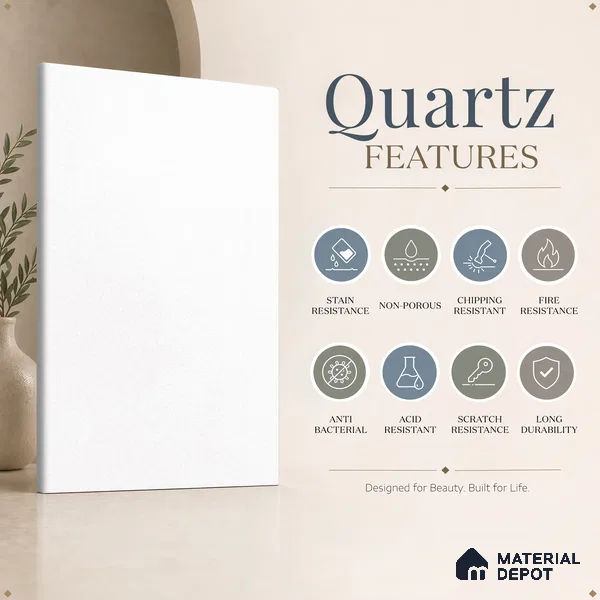 Belina Quartz QR 00324 C Ivory White Helsinki Series 10.5 ft x 4.82 ft Quartz - 20 mm | 10 Years and Replacement Warranty | Suitable for Kitchen, Restaurant, Counter Tops, Dining, Reception, office