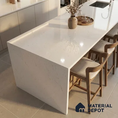 Belina Quartz QR 00324 Ivory White Helsinki Series 10.5 ft x 5.35 ft Quartz - 20 mm | 10 Years and Replacement Warranty | Suitable for Kitchen, Restaurant, Counter Tops, Dining, Reception, office
