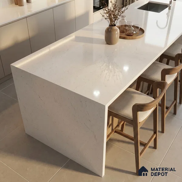 Belina Quartz QR 00324 Ivory White Helsinki Series 10.5 ft x 5.35 ft Quartz - 20 mm | 10 Years and Replacement Warranty | Suitable for Kitchen, Restaurant, Counter Tops, Dining, Reception, office