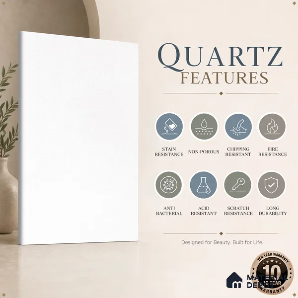 Belina Quartz QR 00324 Ivory White Helsinki Series 10.5 ft x 5.35 ft Quartz - 20 mm | 10 Years and Replacement Warranty | Suitable for Kitchen, Restaurant, Counter Tops, Dining, Reception, office