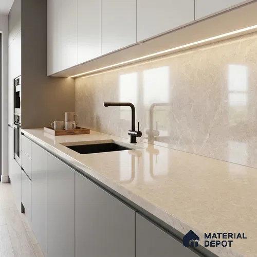 Belina Quartz QR 00325 Creston Helsinki Series 10.5 ft x 5.35 ft Quartz - 20 mm | 10 Years and Replacement Warranty | Suitable for Kitchen, Restaurant, Counter Tops, Dining, Reception, office