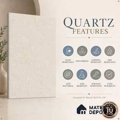 Belina Quartz QR 00325 Creston Helsinki Series 10.5 ft x 5.35 ft Quartz - 20 mm | 10 Years and Replacement Warranty | Suitable for Kitchen, Restaurant, Counter Tops, Dining, Reception, office
