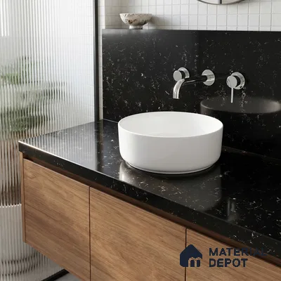 Belina Quartz QR 00326 Carrara Ocean Black Helsinki Series 10.5 ft x 5.35 ft Quartz - 20 mm | 10 Years and Replacement Warranty | Suitable for Kitchen, Restaurant, Counter Tops, Dining, Reception, office (Sample)