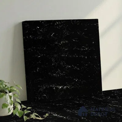 Belina Quartz QR 00326 Carrara Ocean Black Helsinki Series 10.5 ft x 5.35 ft Quartz - 20 mm | 10 Years and Replacement Warranty | Suitable for Kitchen, Restaurant, Counter Tops, Dining, Reception, office (Sample)