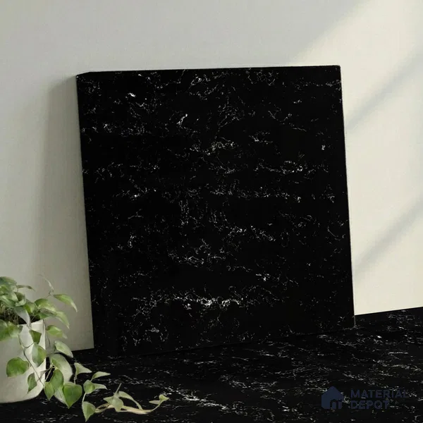 Belina Quartz QR 00326 Carrara Ocean Black Helsinki Series 10.5 ft x 5.35 ft Quartz - 20 mm | 10 Years and Replacement Warranty | Suitable for Kitchen, Restaurant, Counter Tops, Dining, Reception, office (Sample)