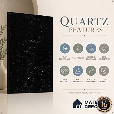 Belina Quartz QR 00326 Carrara Ocean Black Helsinki Series 10.5 ft x 5.35 ft Quartz - 20 mm | 10 Years and Replacement Warranty | Suitable for Kitchen, Restaurant, Counter Tops, Dining, Reception, office (Sample)