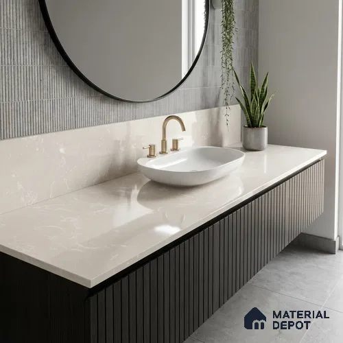 Belina Quartz QR 00327 Aqua Cloud Cream Helsinki Series 10.5 ft x 5.35 ft Quartz - 20 mm | 10 Years and Replacement Warranty | Suitable for Kitchen, Restaurant, Counter Tops, Dining, Reception, office