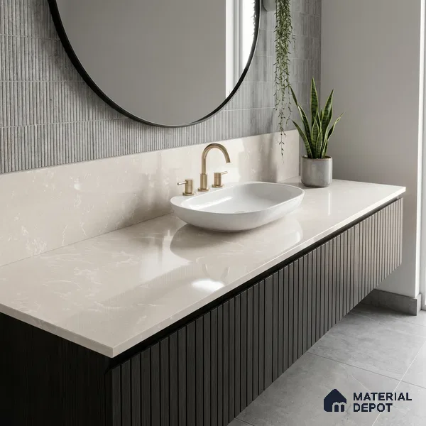 Belina Quartz QR 00327 Aqua Cloud Cream Helsinki Series 10.5 ft x 5.35 ft Quartz - 20 mm | 10 Years and Replacement Warranty | Suitable for Kitchen, Restaurant, Counter Tops, Dining, Reception, office