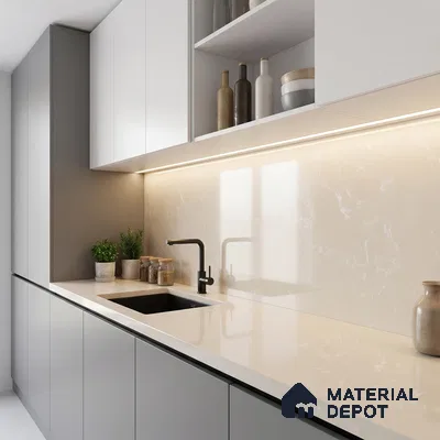 Belina Quartz QR 00327 Aqua Cloud Cream Helsinki Series 10.5 ft x 5.35 ft Quartz - 20 mm | 10 Years and Replacement Warranty | Suitable for Kitchen, Restaurant, Counter Tops, Dining, Reception, office