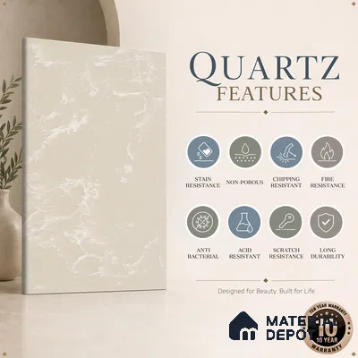 Belina Quartz QR 00327 Aqua Cloud Cream Helsinki Series 10.5 ft x 5.35 ft Quartz - 20 mm | 10 Years and Replacement Warranty | Suitable for Kitchen, Restaurant, Counter Tops, Dining, Reception, office