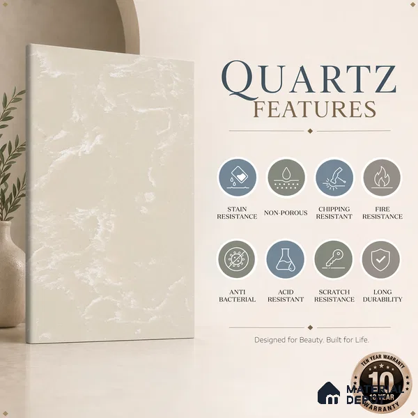 Belina Quartz QR 00327 Aqua Cloud Cream Helsinki Series 10.5 ft x 5.35 ft Quartz - 20 mm | 10 Years and Replacement Warranty | Suitable for Kitchen, Restaurant, Counter Tops, Dining, Reception, office