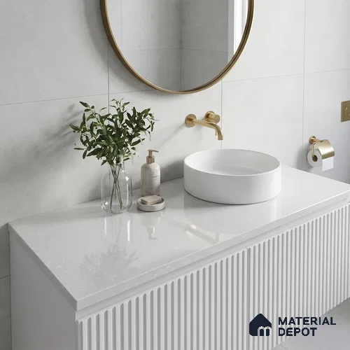 Belina Quartz QR 00328 Aqua Drift White Helsinki Series 10.5 ft x 5.35 ft Quartz - 20 mm | 10 Years and Replacement Warranty | Suitable for Kitchen, Restaurant, Counter Tops, Dining, Reception, office