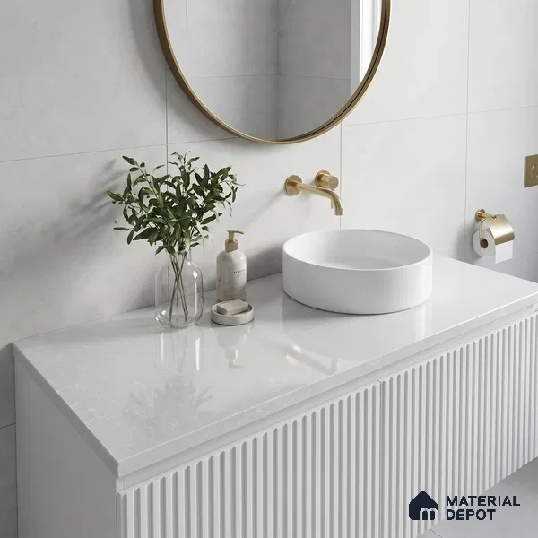 Belina Quartz QR 00328 Aqua Drift White Helsinki Series 10.5 ft x 5.35 ft Quartz - 20 mm | 10 Years and Replacement Warranty | Suitable for Kitchen, Restaurant, Counter Tops, Dining, Reception, office