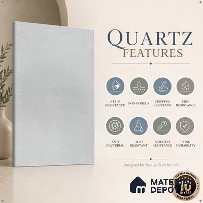 Belina Quartz QR 00328 Aqua Drift White Helsinki Series 10.5 ft x 5.35 ft Quartz - 20 mm | 10 Years and Replacement Warranty | Suitable for Kitchen, Restaurant, Counter Tops, Dining, Reception, office
