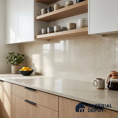 Belina Quartz QR 00330 Celestia Royale Gold Helsinki Series 10.5 ft x 5.35 ft Quartz - 20 mm | 10 Years and Replacement Warranty | Suitable for Kitchen, Restaurant, Counter Tops, Dining, Reception, office
