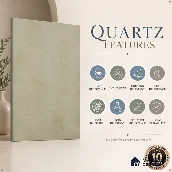 Belina Quartz QR 00330 Celestia Royale Gold Helsinki Series 10.5 ft x 5.35 ft Quartz - 20 mm | 10 Years and Replacement Warranty | Suitable for Kitchen, Restaurant, Counter Tops, Dining, Reception, office