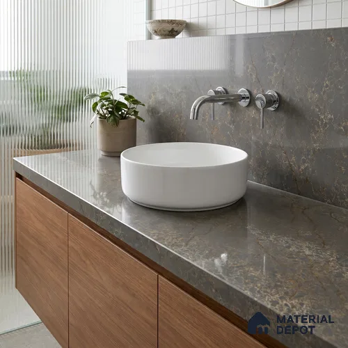 Belina Quartz QR 00331 Eclipse Golden Shadow Helsinki Series 10.5 ft x 5.35 ft Quartz - 20 mm | 10 Years and Replacement Warranty | Suitable for Kitchen, Restaurant, Counter Tops, Dining, Reception, office