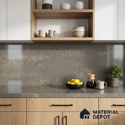 Belina Quartz QR 00331 Eclipse Golden Shadow Helsinki Series 10.5 ft x 5.35 ft Quartz - 20 mm | 10 Years and Replacement Warranty | Suitable for Kitchen, Restaurant, Counter Tops, Dining, Reception, office