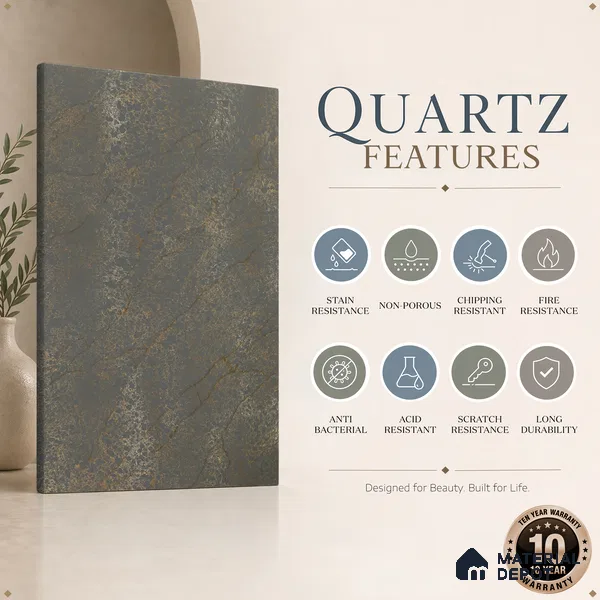 Belina Quartz QR 00331 Eclipse Golden Shadow Helsinki Series 10.5 ft x 5.35 ft Quartz - 20 mm | 10 Years and Replacement Warranty | Suitable for Kitchen, Restaurant, Counter Tops, Dining, Reception, office