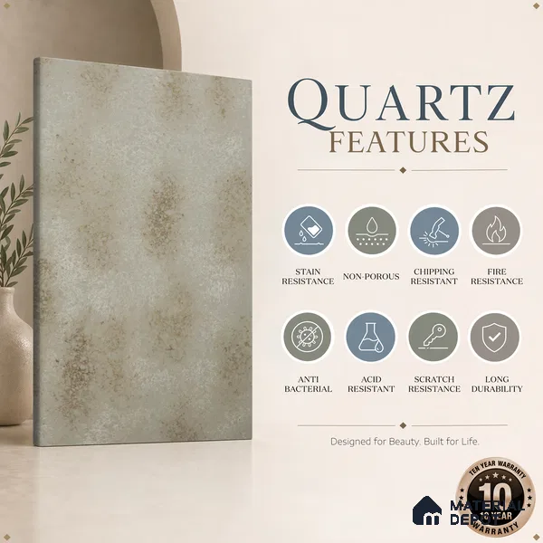 Belina Quartz QR 00332 Auric Imperial Gold Helsinki Series 10.5 ft x 5.35 ft Quartz - 20 mm | 10 Years and Replacement Warranty | Suitable for Kitchen, Restaurant, Counter Tops, Dining, Reception, office