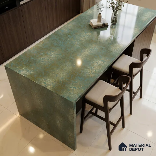 Belina Quartz QR 00333 Verde Imperial Helsinki Series 10.5 ft x 5.35 ft Quartz - 20 mm | 10 Years and Replacement Warranty | Suitable for Kitchen, Restaurant, Counter Tops, Dining, Reception, office