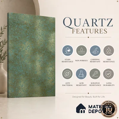 Belina Quartz QR 00333 Verde Imperial Helsinki Series 10.5 ft x 5.35 ft Quartz - 20 mm | 10 Years and Replacement Warranty | Suitable for Kitchen, Restaurant, Counter Tops, Dining, Reception, office
