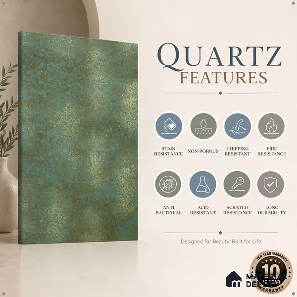 Belina Quartz QR 00333 Verde Imperial Helsinki Series 10.5 ft x 5.35 ft Quartz - 20 mm | 10 Years and Replacement Warranty | Suitable for Kitchen, Restaurant, Counter Tops, Dining, Reception, office