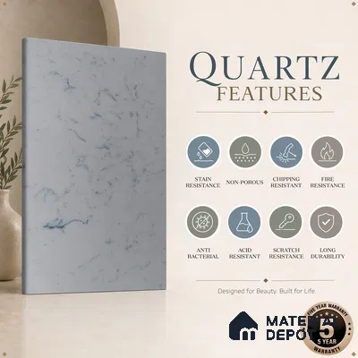 Belina Quartz QR 00334 Carrara Blue Value Series 10.66 ft x 5.41 ft Quartz - 20 mm | 5 Years Warranty | Suitable for Kitchen, Restaurant, Counter Tops, Dining, Reception, office