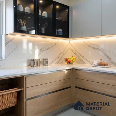 Belina Quartz QR 00336 Premium mystic gold Helsinki Series 10.5 ft x 5.35 ft Quartz - 20 mm | 10 Years and Replacement Warranty | Suitable for Kitchen, Restaurant, Counter Tops, Dining, Reception, office