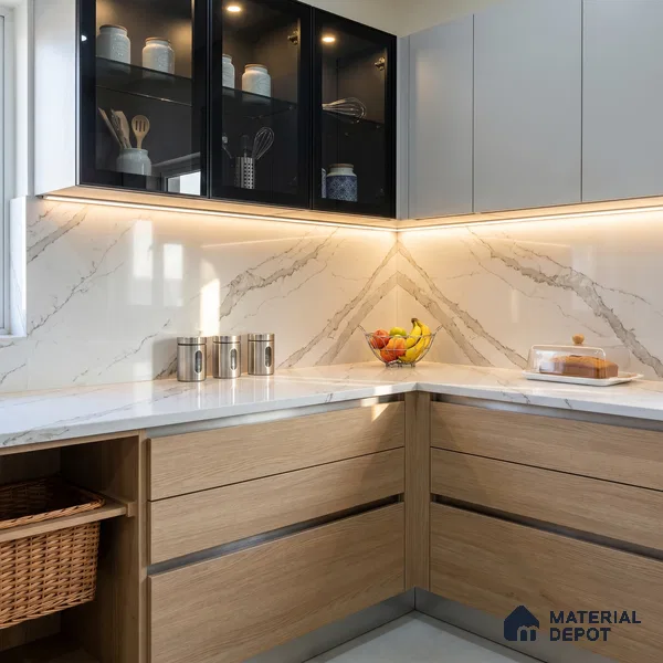Belina Quartz QR 00336 Premium mystic gold Helsinki Series 10.5 ft x 5.35 ft Quartz - 20 mm | 10 Years and Replacement Warranty | Suitable for Kitchen, Restaurant, Counter Tops, Dining, Reception, office