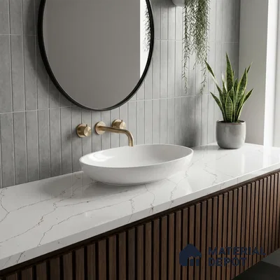 Belina Quartz QR 00337 B Auric Vein Jumbo Helsinki Series 10.83 ft x 5.41 ft Quartz - 20 mm | 10 Years and Replacement Warranty | Suitable for Kitchen, Restaurant, Counter Tops, Dining, Reception, office
