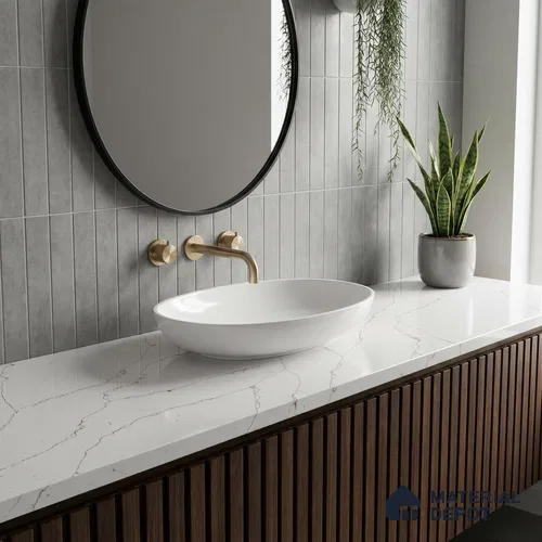 Belina Quartz QR 00337 B Auric Vein Jumbo Helsinki Series 10.83 ft x 5.41 ft Quartz - 20 mm | 10 Years and Replacement Warranty | Suitable for Kitchen, Restaurant, Counter Tops, Dining, Reception, office